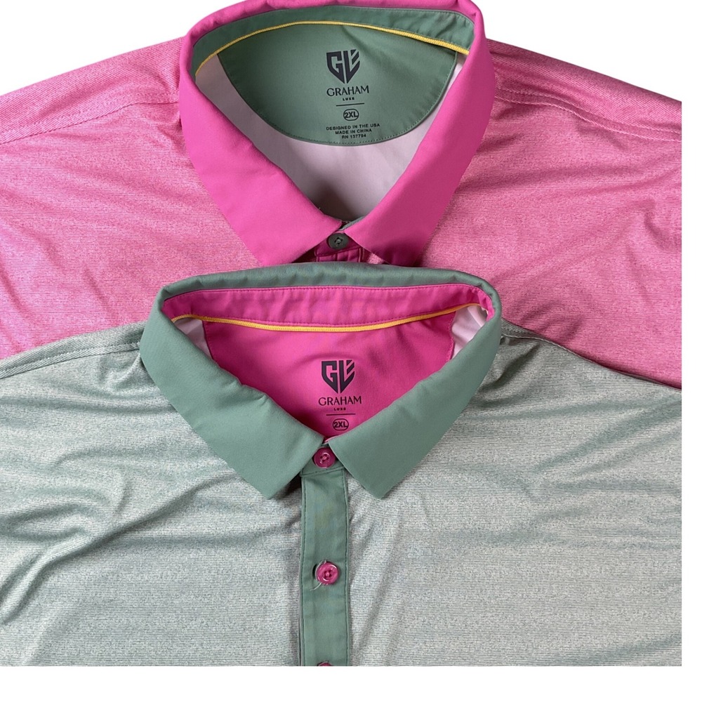 2 Graham Luxe Polo Shirt 2XL Pink Heathered‎ Golf Casual Mens Robert Graham